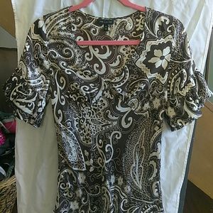 The Limited poof sleeve silk top, XS, brown/cream